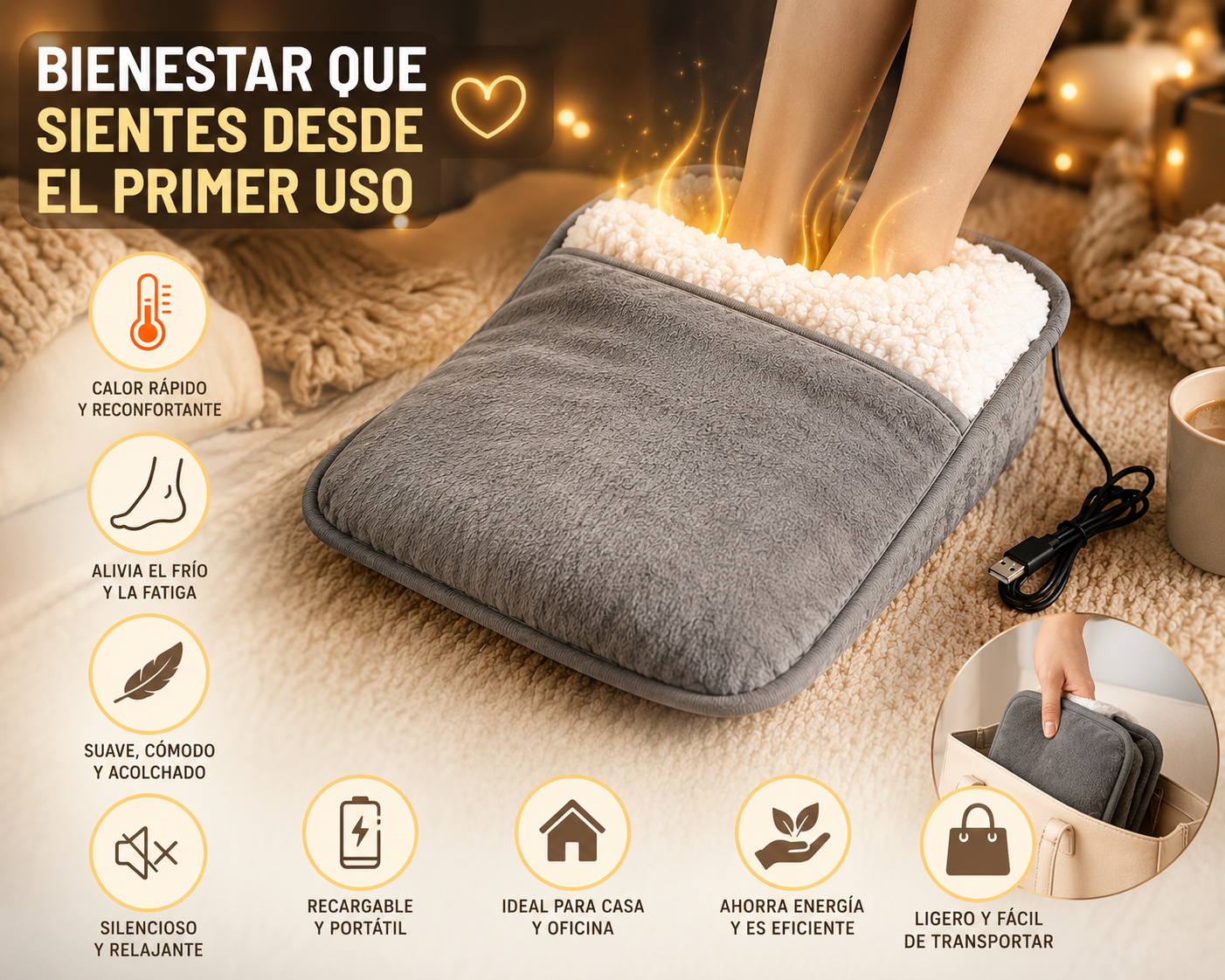 Calienta Pies Eléctrico Portátil Premium 🔥❄️