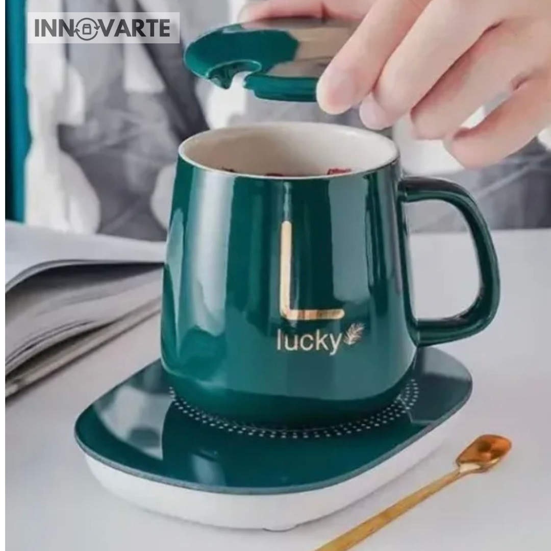 🤩 ⚜TAZA + CALENTADOR CON USB + CUCHARILLA ❤️😊